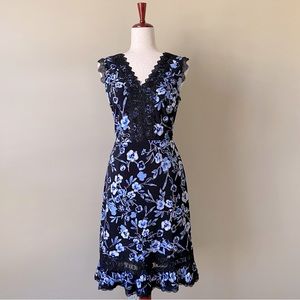 KARL LAGERFELD - Blue, Black, White Floral Dress Size 6.